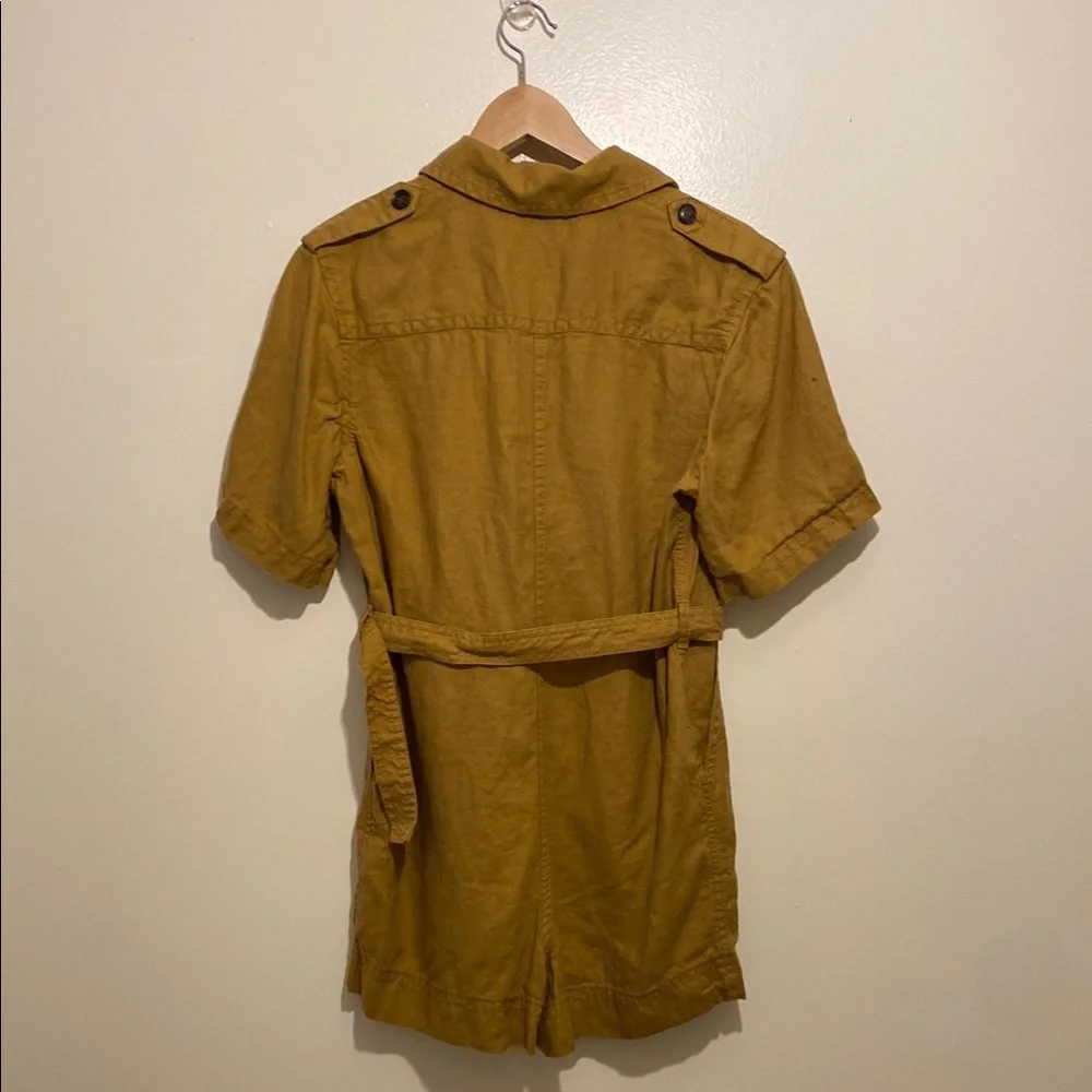 Banana Republic Mustard Button-Up Linen Safari Romper with Belt. Size Xs